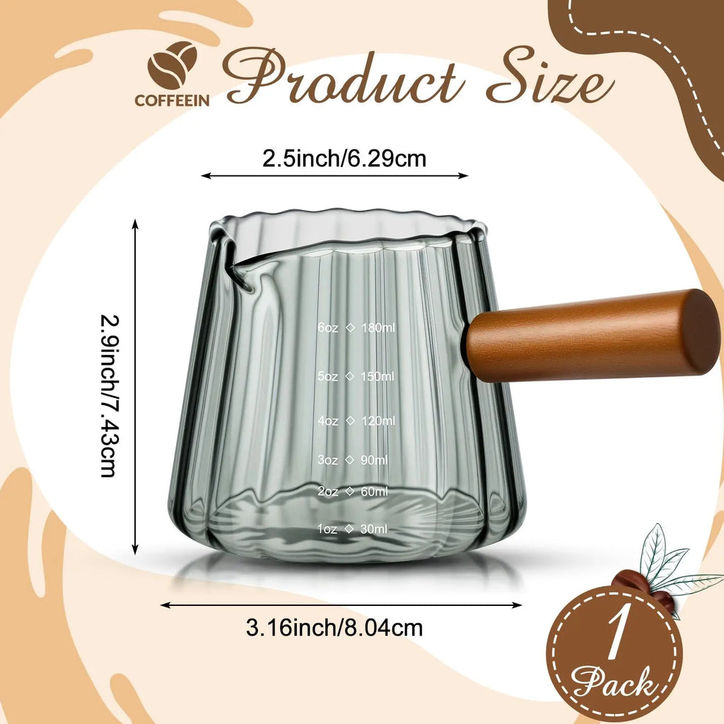 1 Pcs Espresso Shot Glass with Handle, 6 oz/180 ml Espresso Cup with Single V-shaped Mouth, Measuring Cup for Milk Tea Coffee Bar Accessories (Clear) - Crema Peaks Coffee