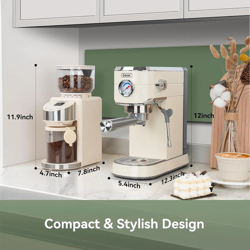 Gevi 20 Bar Espresso Coffee Machine with Burr Grinder Set | 35 Precise Grind Settings | Milk Frother for Latte Cappuccino | Professional Home Barista Kit | Gift for Coffee Lovers - Crema Peaks Coffee