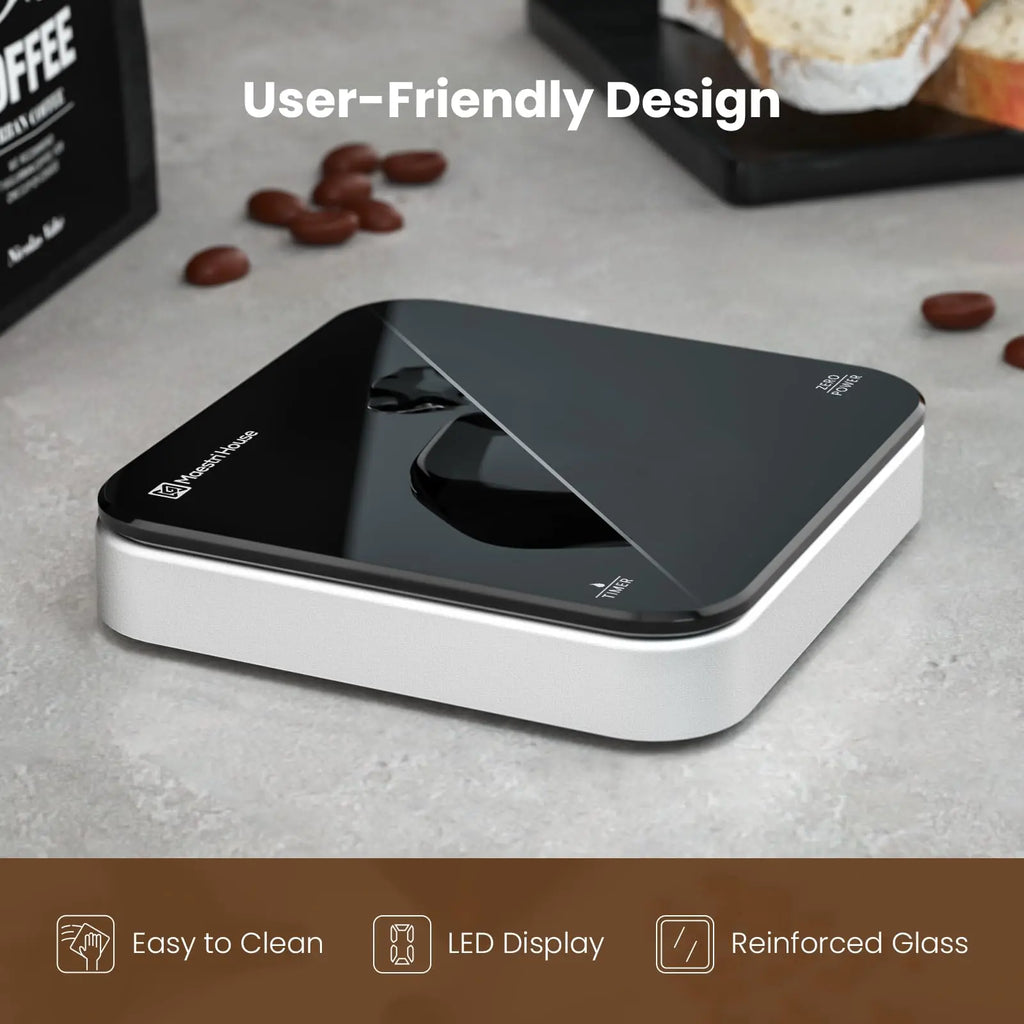Maestri House Mini Coffee Scale with Timer, USB-C Rechargeable Espresso Scale, 2kg/0.1g Accurate Scale for Espresso and Pour-Over Coffee, Portable Digital Kitchen Scale with Auto Timer (Black&Silver) - Crema Peaks Coffee