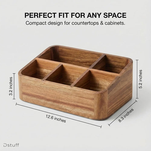 Acacia Wood Coffee Station Organizer for Countertop, Tea Organizer and Holder, Coffee Bar Caddy with Multiple Compartments for Home and Office Decor - Crema Peaks Coffee