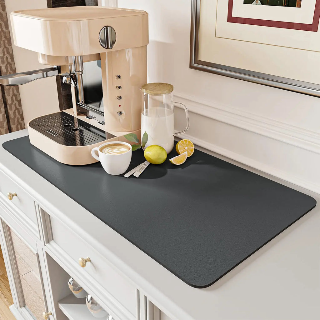 Coffee Mat Hide Stain Rubber Backed Absorbent Dish Drying Mat for Kitchen Counter -AMOAMI Mat Fits Under Coffee Maker or Machine - Crema Peaks Coffee