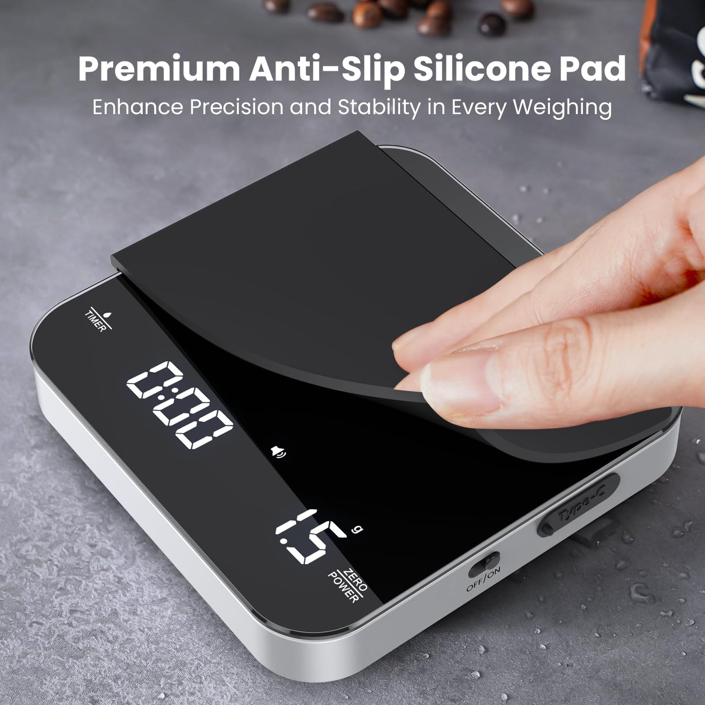 Maestri House Mini Coffee Scale with Timer, USB-C Rechargeable Espresso Scale, 2kg/0.1g Accurate Scale for Espresso and Pour-Over Coffee, Portable Digital Kitchen Scale with Auto Timer (Black&Silver)