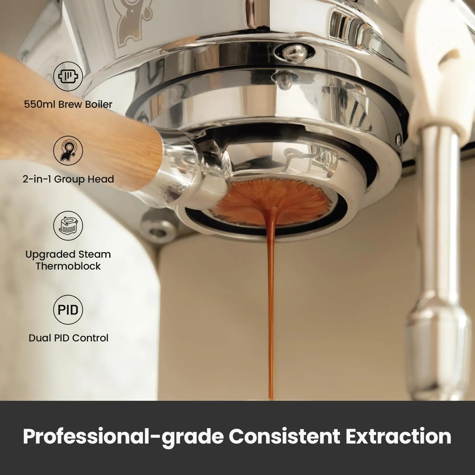 Gemilai G3028A Espresso Machine, 15 Bar Professional Coffee Maker with Adjustable Pressure & Automatic Milk Frother, Dual PID & 550ml Boiler, 57oz Tank, Stainless Steel for Cappuccino, Latte White - Crema Peaks Coffee
