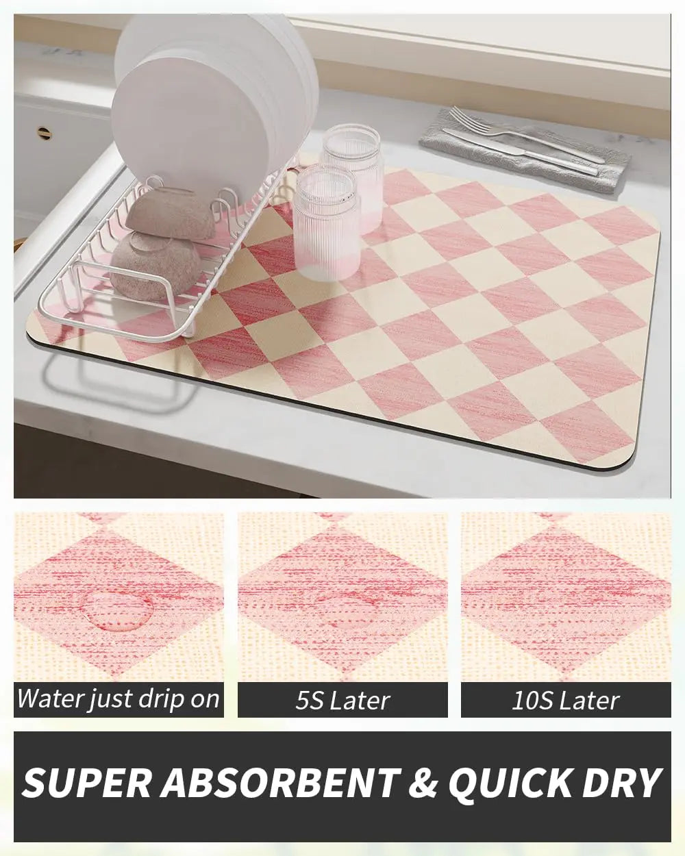 Coffee Mat Hide Stain Rubber Backed Absorbent Dish Drying Mat for Kitchen Counter -AMOAMI Mat Fits Under Coffee Maker or Machine - Crema Peaks Coffee