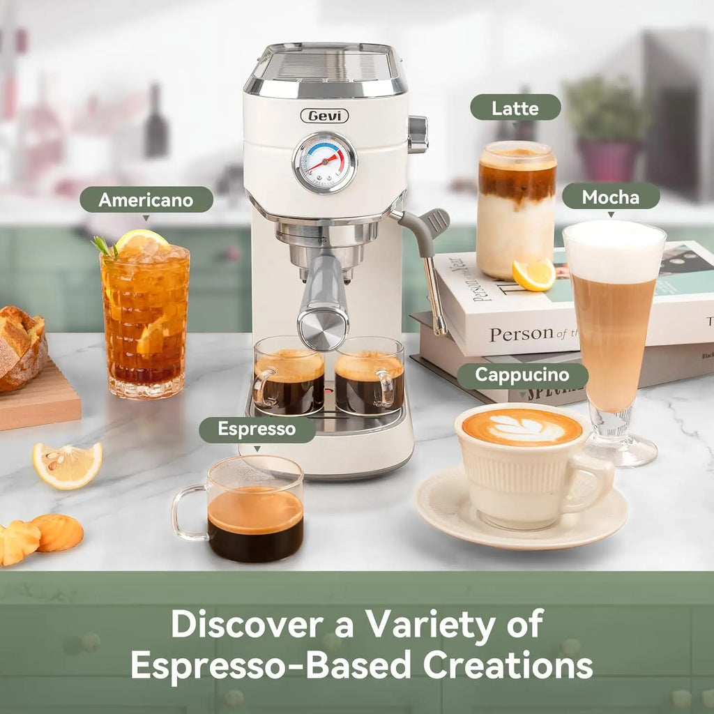 Gevi 20 Bar Espresso Coffee Machine with Burr Grinder Set | 35 Precise Grind Settings | Milk Frother for Latte Cappuccino | Professional Home Barista Kit | Gift for Coffee Lovers - Crema Peaks Coffee