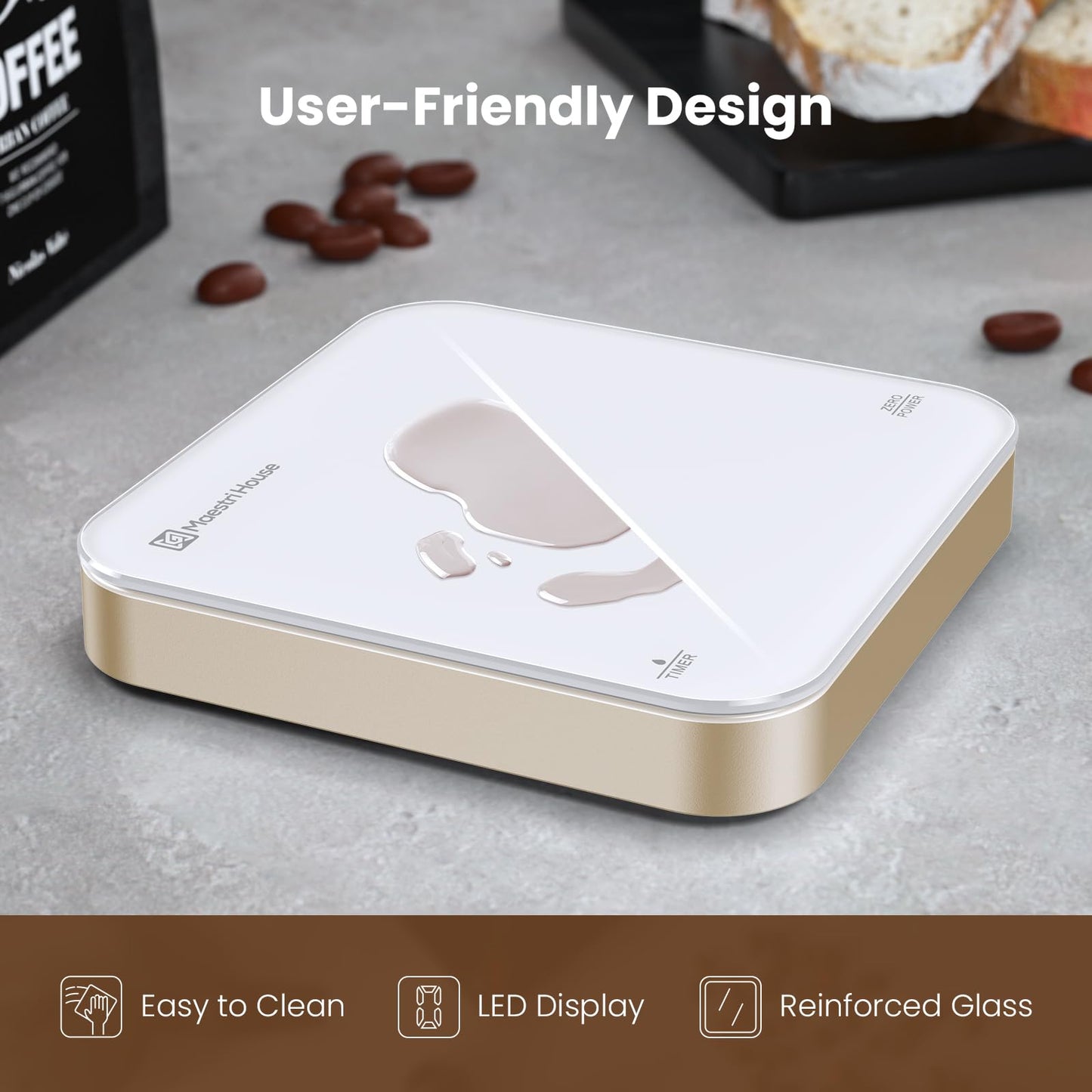 Maestri House Mini Coffee Scale with Timer, USB-C Rechargeable Espresso Scale, 2kg/0.1g Accurate Scale for Espresso and Pour-Over Coffee, Portable Digital Kitchen Scale with Auto Timer (Black&Silver)