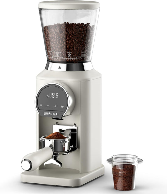 Conical Burr Coffee Grinder with 40mm Stainless Steel Burr, 34 Grind Settings Anti-static, Electric Espresso Grinder for Home Use – Perfect for Espresso, Drip Coffee, French Press & Cold Brew, White
