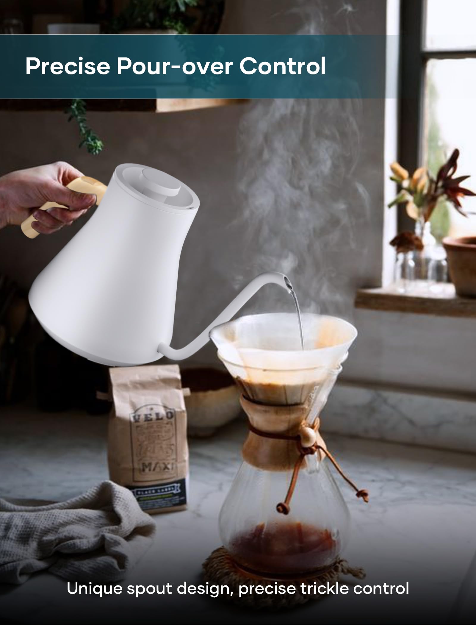 INTASTING Electric Kettles, Gooseneck Electric Kettle, ±1℉ Temperature Control, Stainless Steel Inner, Quick Heating, for Pour Over Coffee, Brew Tea, Boil Hot Water, 0.9L Dark Grey