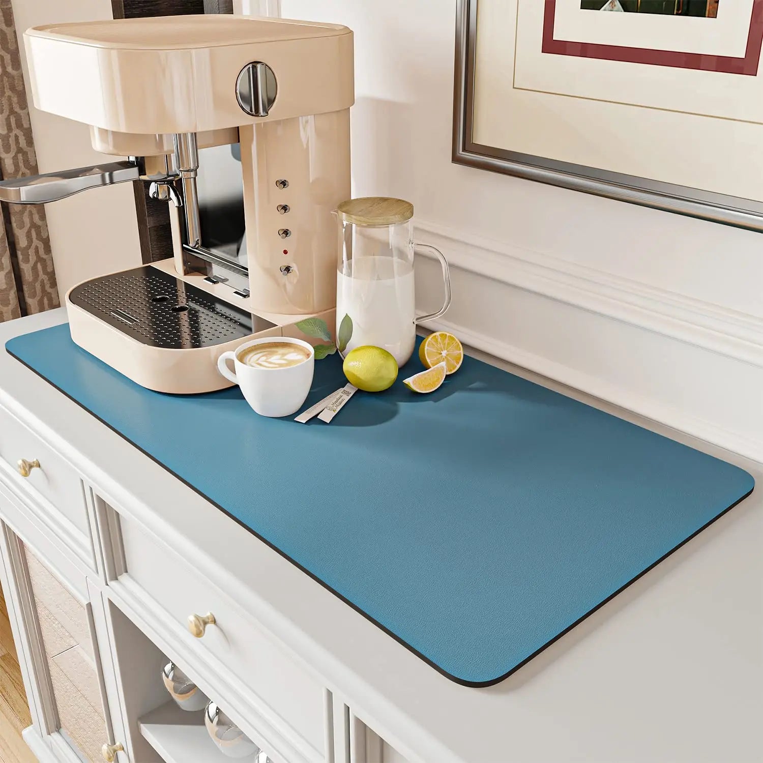 Coffee Mat Hide Stain Rubber Backed Absorbent Dish Drying Mat for Kitchen Counter -AMOAMI Mat Fits Under Coffee Maker or Machine - Crema Peaks Coffee