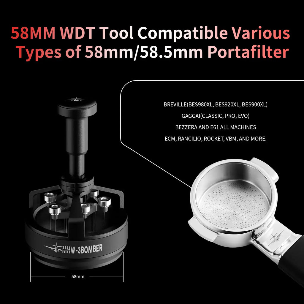 WDT Tool Espresso 54mm for Breville, MHW-3BOMBER Espresso Distribution Tool with Magnetic Base for Barista, Adjustable Depth Needle Distributor Tool, Coffee Stirrer Tools, YU Series Cyclone, T5959 - Crema Peaks Coffee