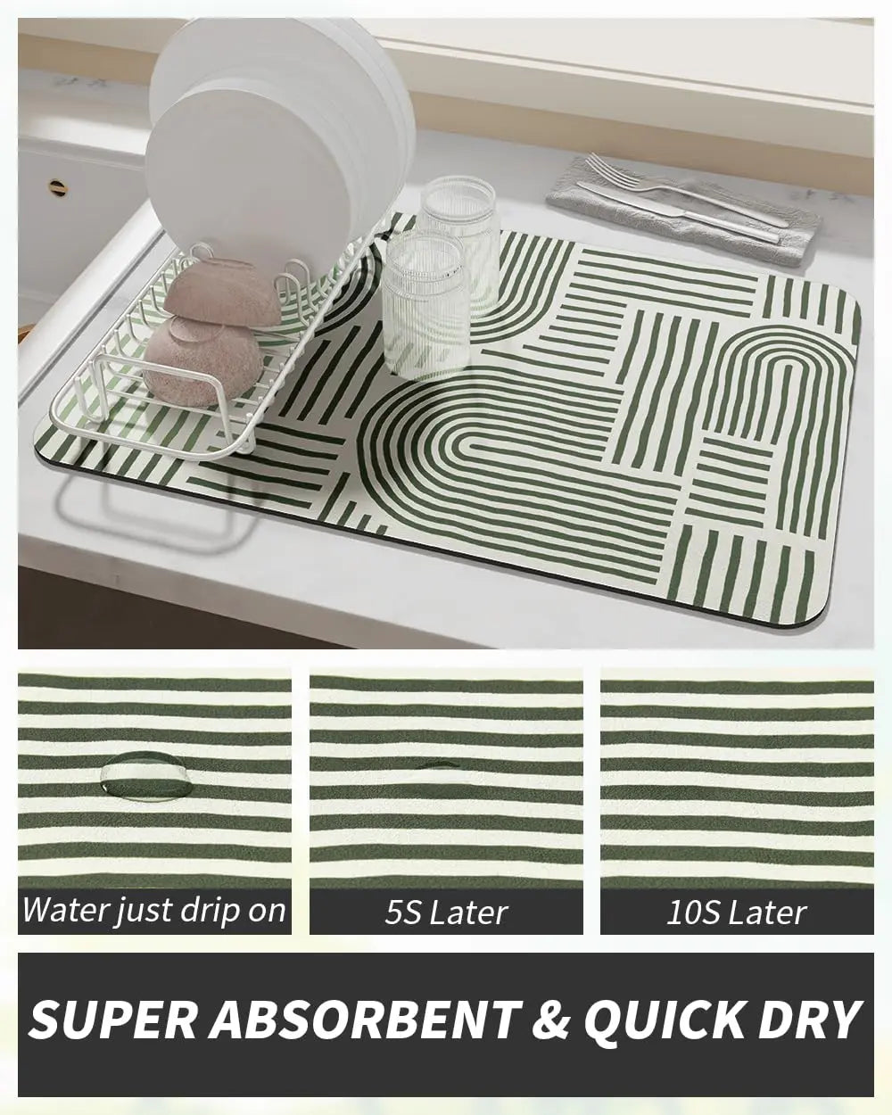 Coffee Mat Hide Stain Rubber Backed Absorbent Dish Drying Mat for Kitchen Counter -AMOAMI Mat Fits Under Coffee Maker or Machine - Crema Peaks Coffee