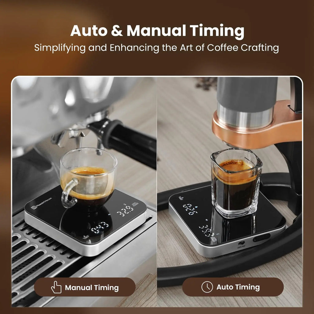 Maestri House Mini Coffee Scale with Timer, USB-C Rechargeable Espresso Scale, 2kg/0.1g Accurate Scale for Espresso and Pour-Over Coffee, Portable Digital Kitchen Scale with Auto Timer (Black&Silver) - Crema Peaks Coffee
