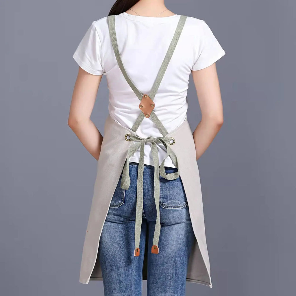 Canvas Cross Back Chef Cotton Aprons for Men Women with Large Pockets - Crema Peaks Coffee