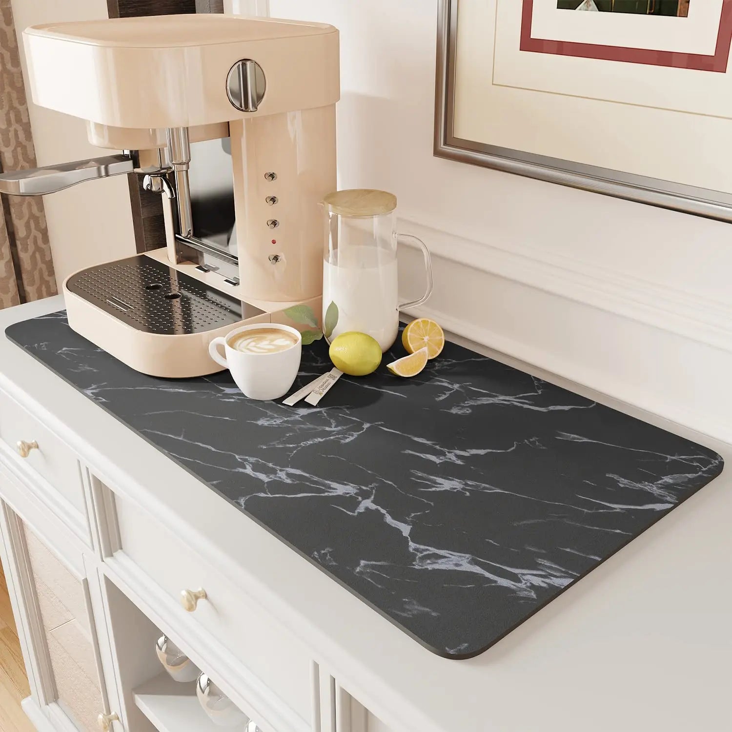 Coffee Mat Hide Stain Rubber Backed Absorbent Dish Drying Mat for Kitchen Counter -AMOAMI Mat Fits Under Coffee Maker or Machine - Crema Peaks Coffee