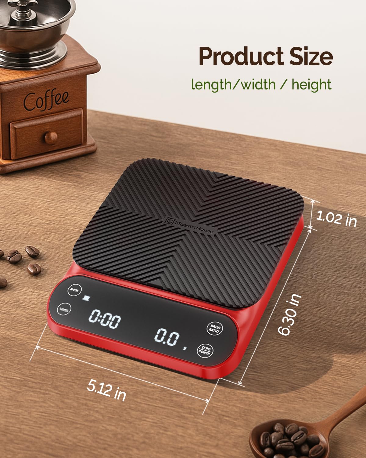 Maestri House S3 Coffee Scale with Timer, 3kg/0.1g Rechargeable Digital Scale, 3 Brew Modes, Adjustable Ratios & Flow Rate Display, Barista-Grade for Pour-Over, Espresso, French Press – Black - Crema Peaks Coffee
