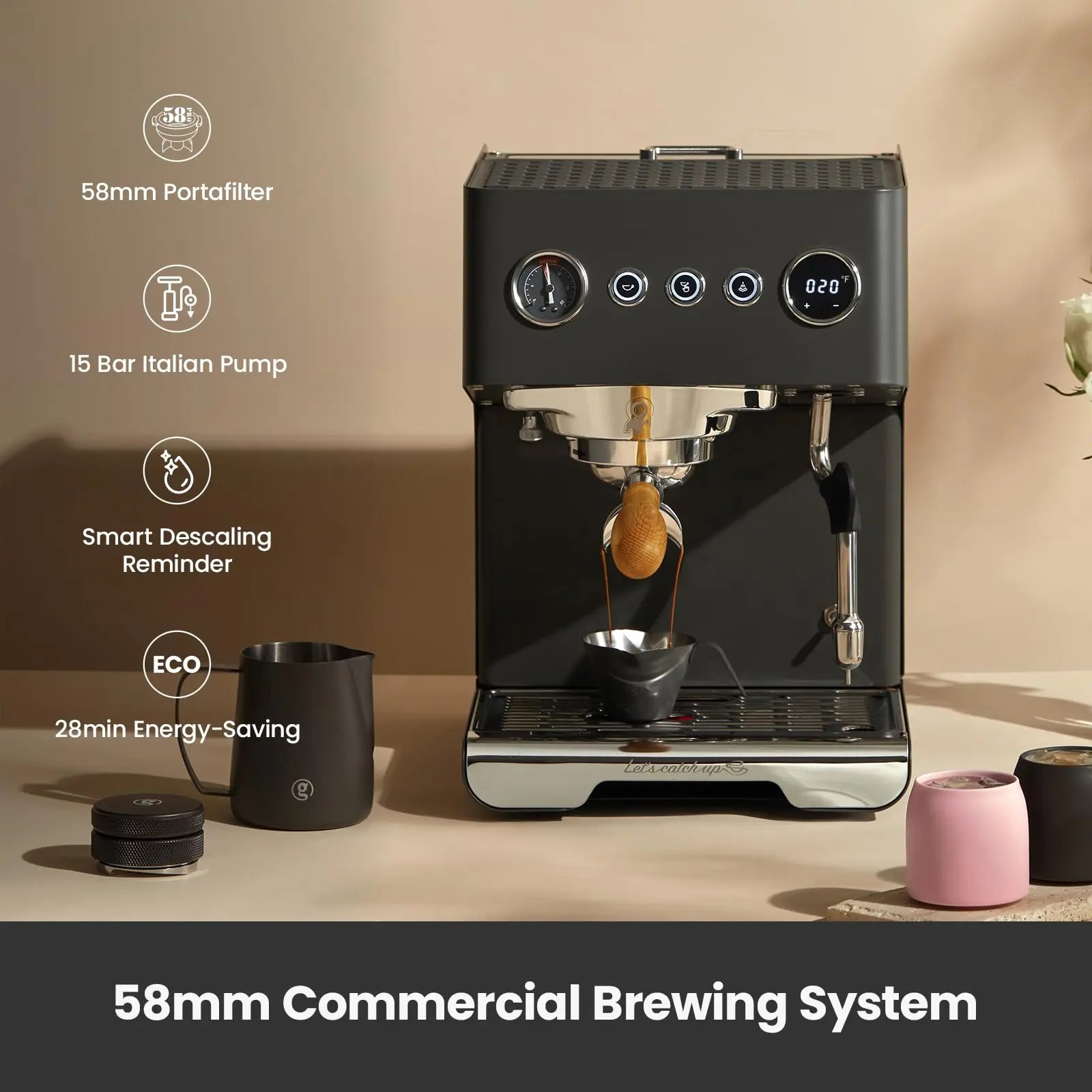 Gemilai G3028A Espresso Machine, 15 Bar Professional Coffee Maker with Adjustable Pressure & Automatic Milk Frother, Dual PID & 550ml Boiler, 57oz Tank, Stainless Steel for Cappuccino, Latte White - Crema Peaks Coffee