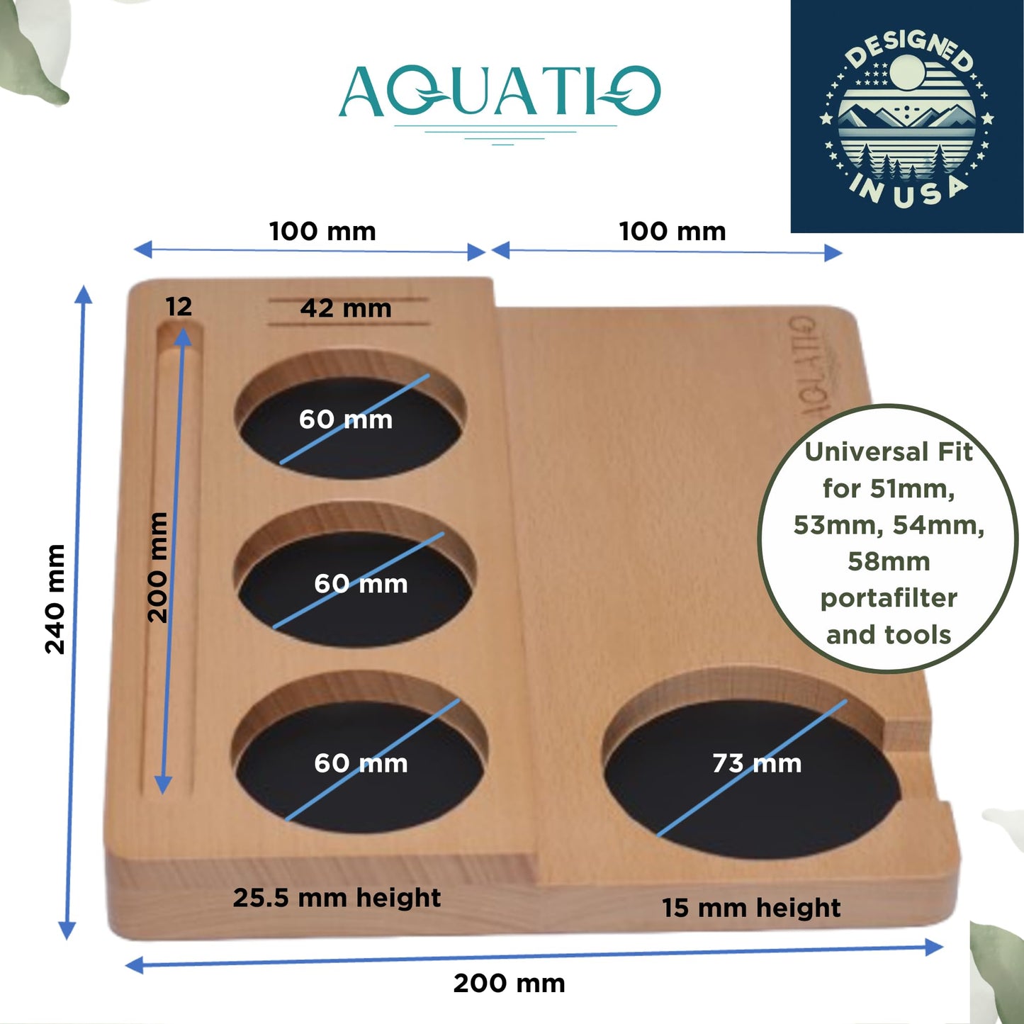 51-58 mm Wide Espresso Tamping Mat - Wooden Coffee Tamping Station - Espresso Accessories for Baristas, Gift for Coffee Lovers