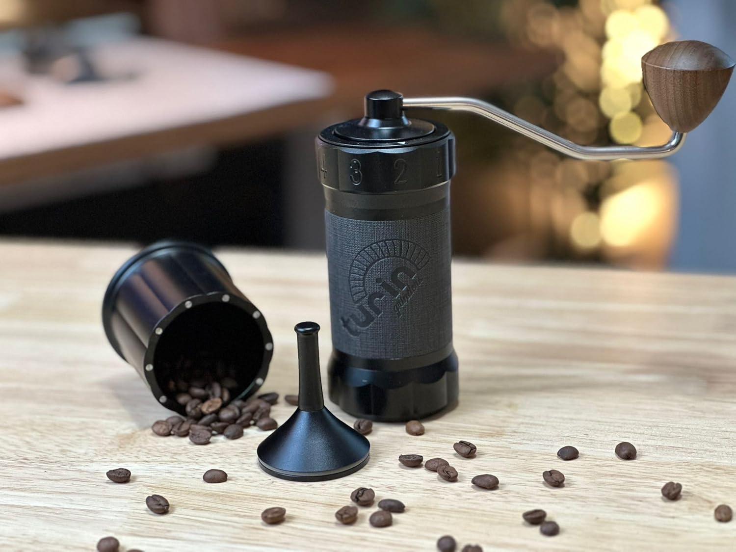 Turin H40 V2 Manual Coffee Grinder – 40mm Stainless Steel Burr, Adjustable for Espresso, Pour Over, French Press, Aluminum Body with Walnut Handle, Magnetic Dosing Cup, 30g Capacity - Crema Peaks Coffee