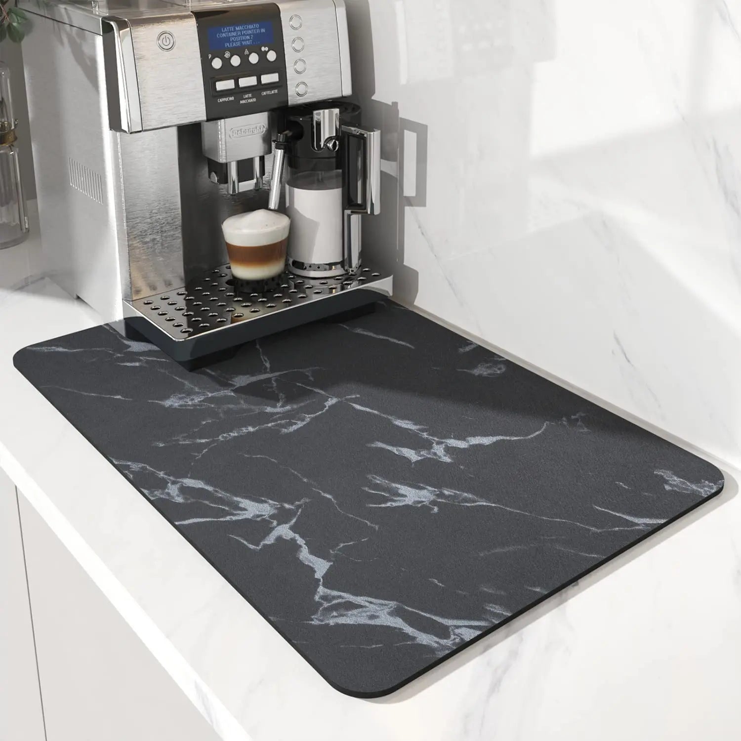 Coffee Mat Hide Stain Rubber Backed Absorbent Dish Drying Mat for Kitchen Counter -AMOAMI Mat Fits Under Coffee Maker or Machine - Crema Peaks Coffee