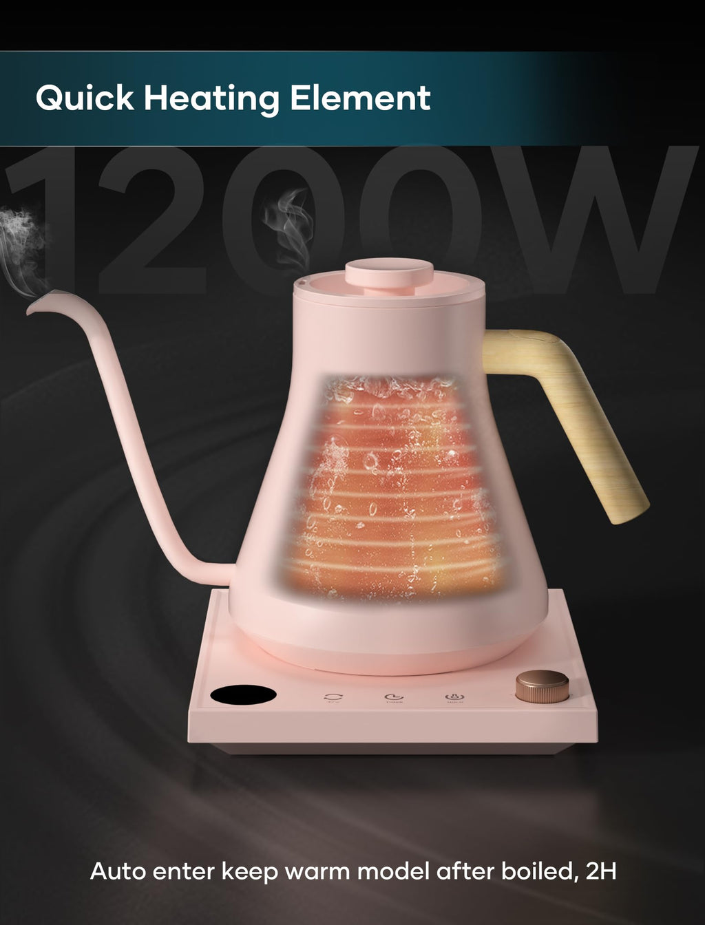 INTASTING Electric Kettles, Gooseneck Electric Kettle, ±1℉ Temperature Control, Stainless Steel Inner, Quick Heating, for Pour Over Coffee, Brew Tea, Boil Hot Water, 0.9L Dark Grey