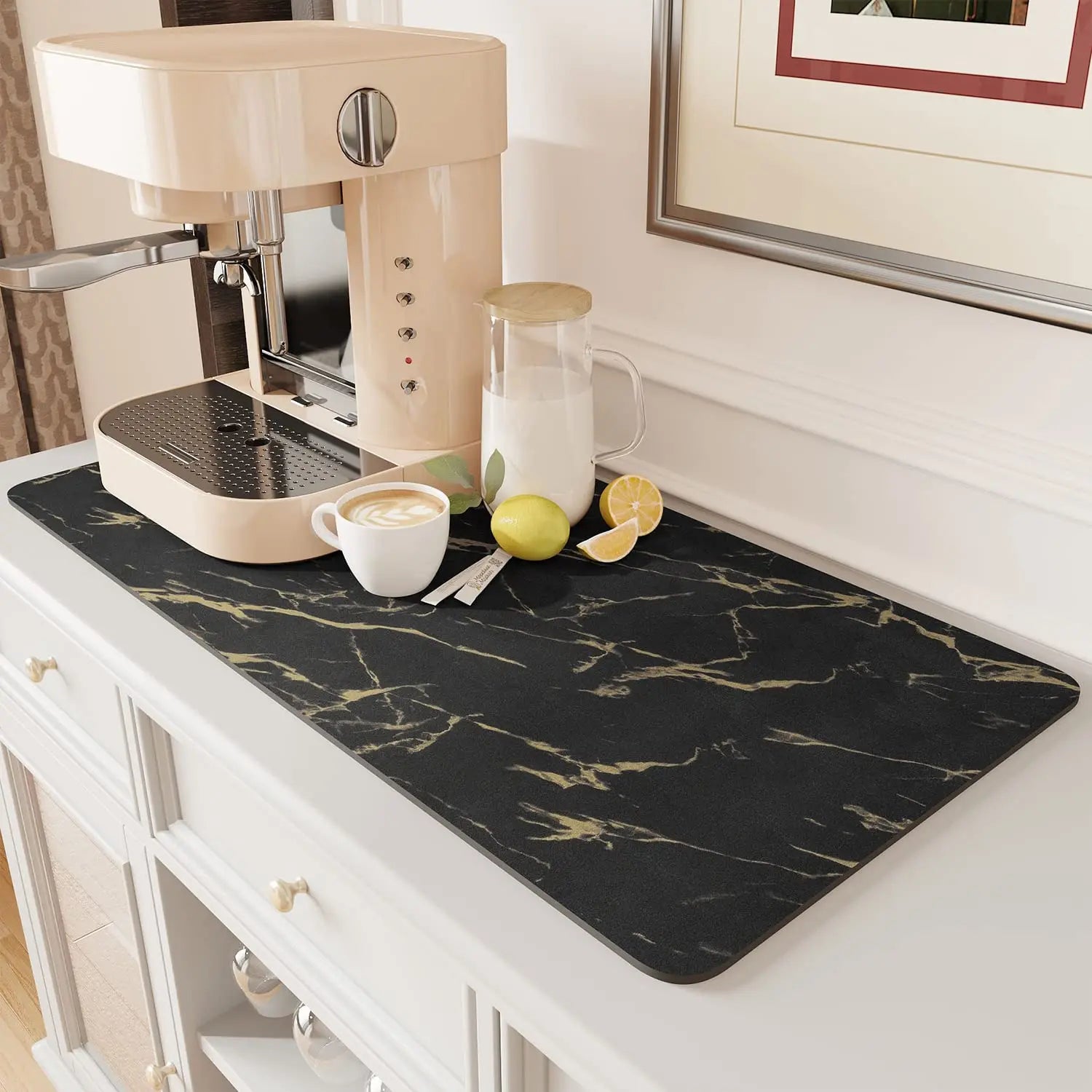 Coffee Mat Hide Stain Rubber Backed Absorbent Dish Drying Mat for Kitchen Counter -AMOAMI Mat Fits Under Coffee Maker or Machine - Crema Peaks Coffee
