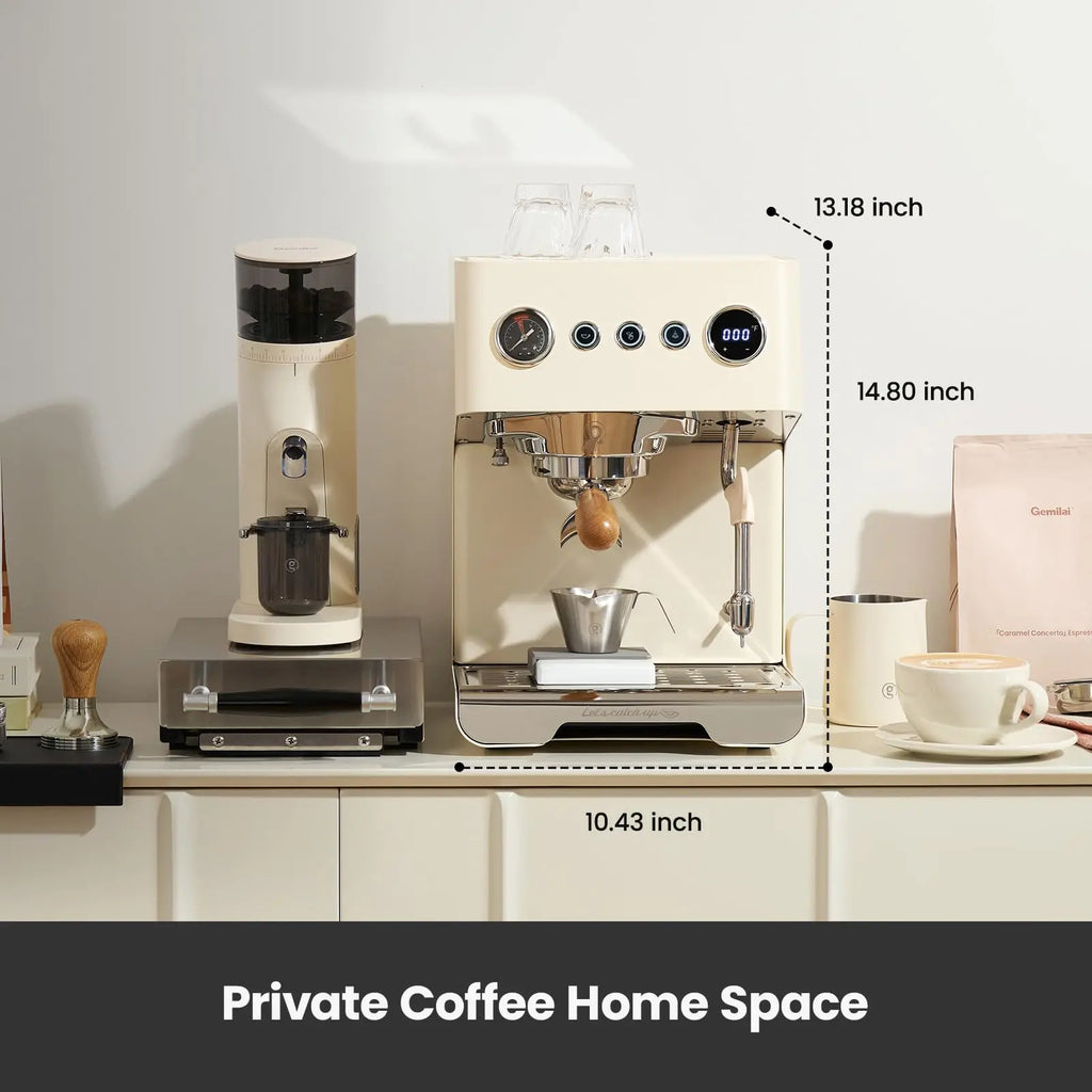 Gemilai G3028A Espresso Machine, 15 Bar Professional Coffee Maker with Adjustable Pressure & Automatic Milk Frother, Dual PID & 550ml Boiler, 57oz Tank, Stainless Steel for Cappuccino, Latte White - Crema Peaks Coffee