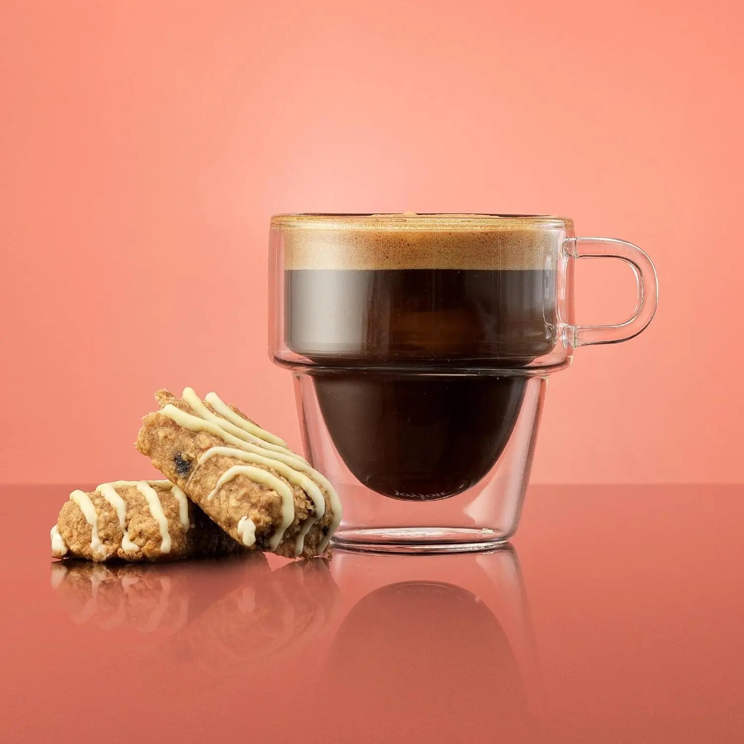 Double Wall Insulated Espresso Glass Cups by JoyJolt Stoiva – 5 oz. (150 ml) Shot Cup with Handle – Stackable Thermal Clear Glass Cups, Fit for Espresso Machine and Coffee Maker – Set of 4 - Crema Peaks Coffee