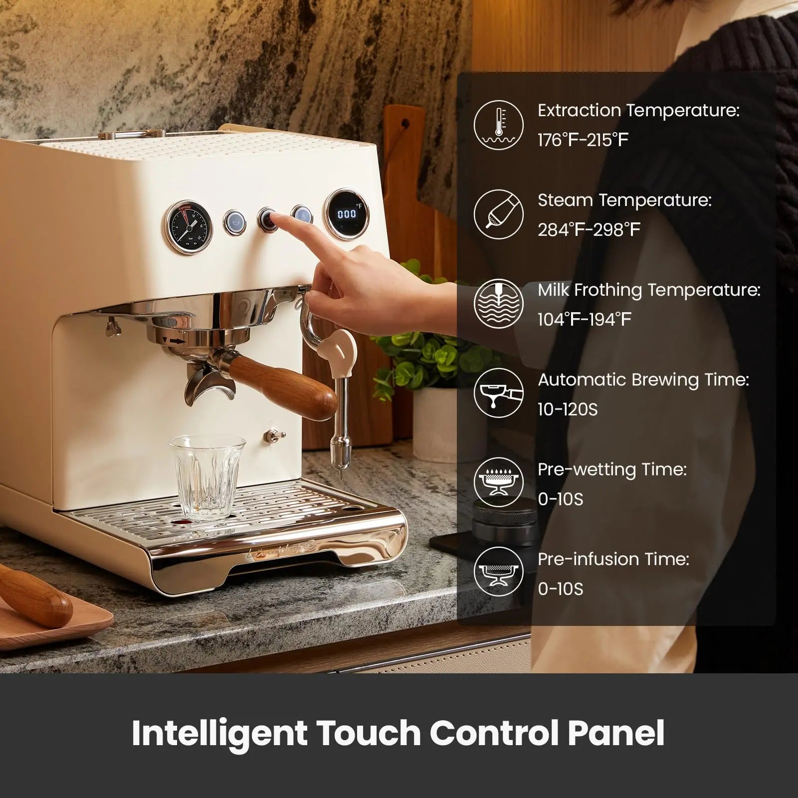 Gemilai G3028A Espresso Machine, 15 Bar Professional Coffee Maker with Adjustable Pressure & Automatic Milk Frother, Dual PID & 550ml Boiler, 57oz Tank, Stainless Steel for Cappuccino, Latte White - Crema Peaks Coffee