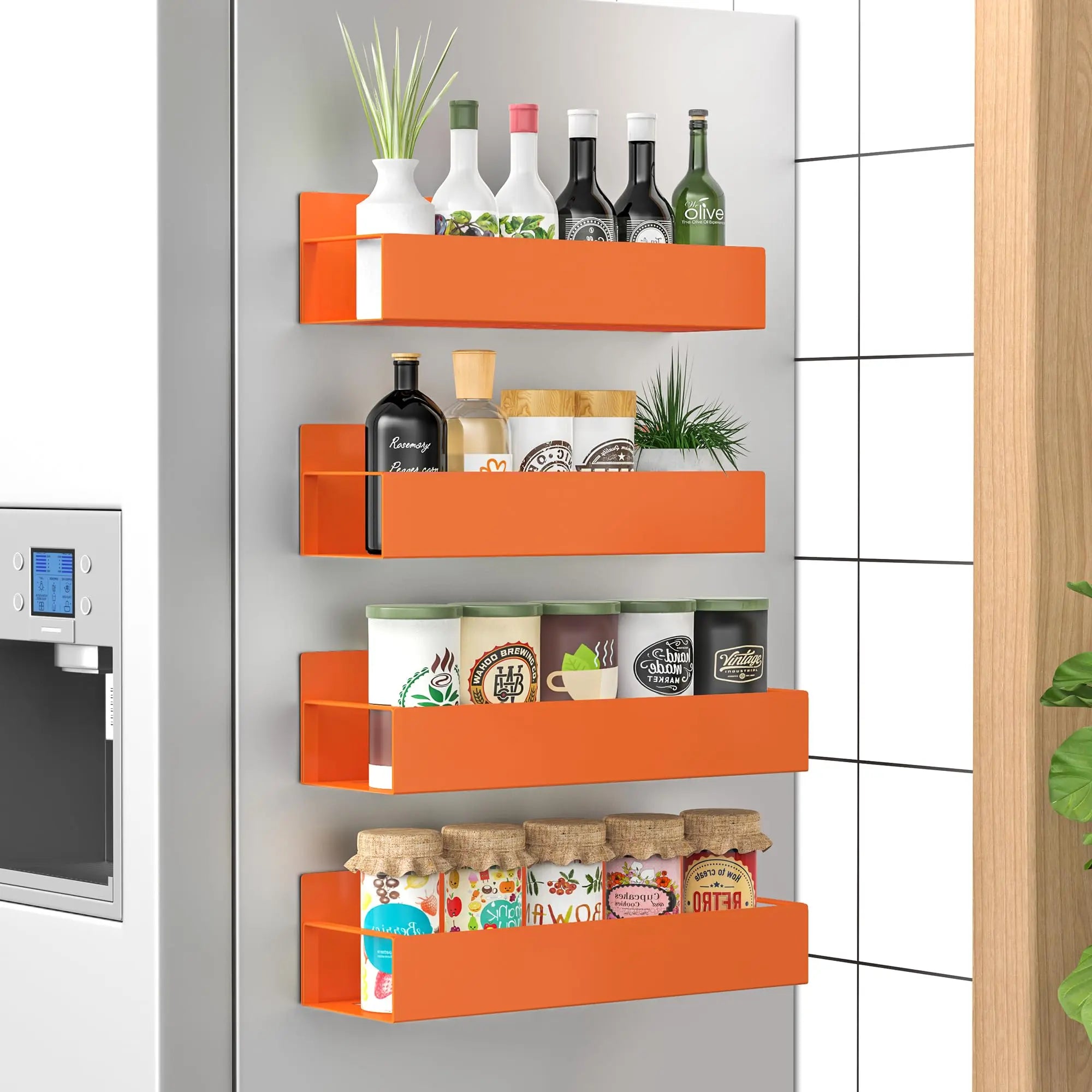 4 Pack Metal Magnetic Spice Storage Rack Organizer for Refrigerator and Oven, Black Fridge Organizers and Storage - Crema Peaks Coffee