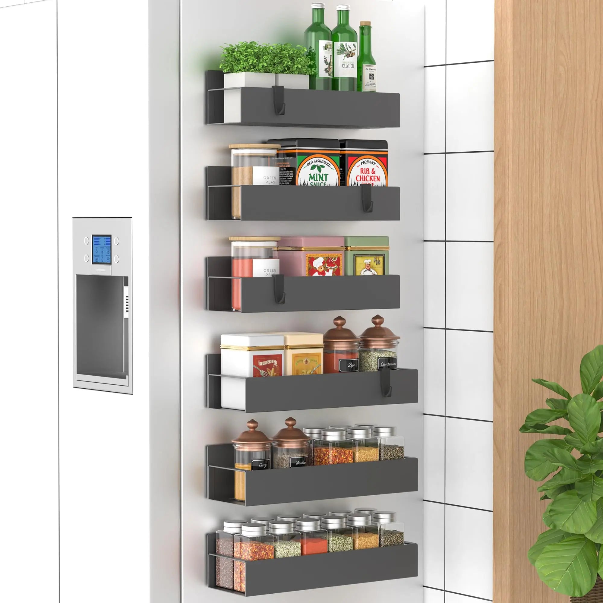 4 Pack Metal Magnetic Spice Storage Rack Organizer for Refrigerator and Oven, Black Fridge Organizers and Storage - Crema Peaks Coffee