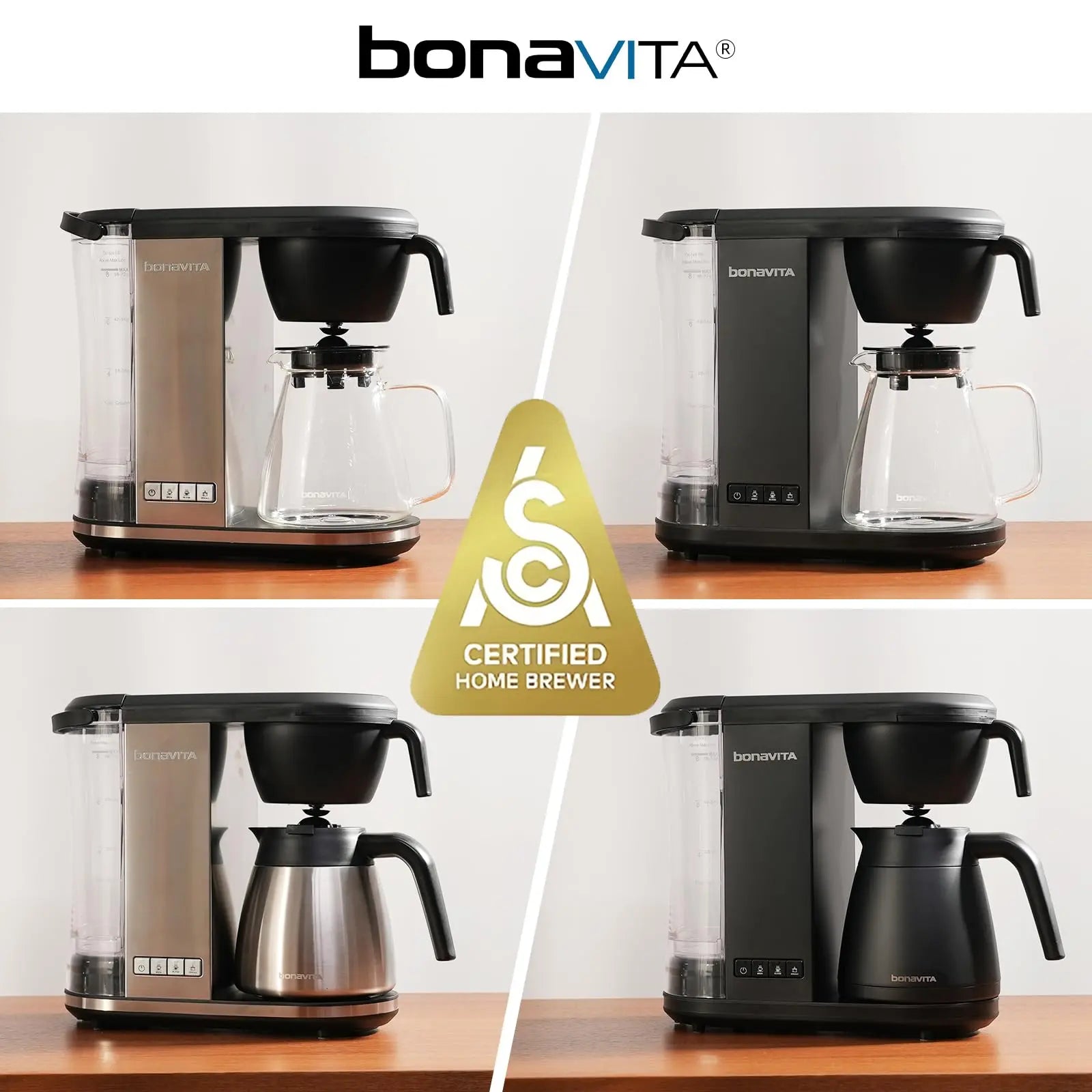 Bonavita Enthusiast 8 Cup Drip Coffee Brewer, Pour Over, SCA Certified Coffee Machine with Thermal Carafe, Stainless Steel Panel, Removable Reservoir - Crema Peaks Coffee