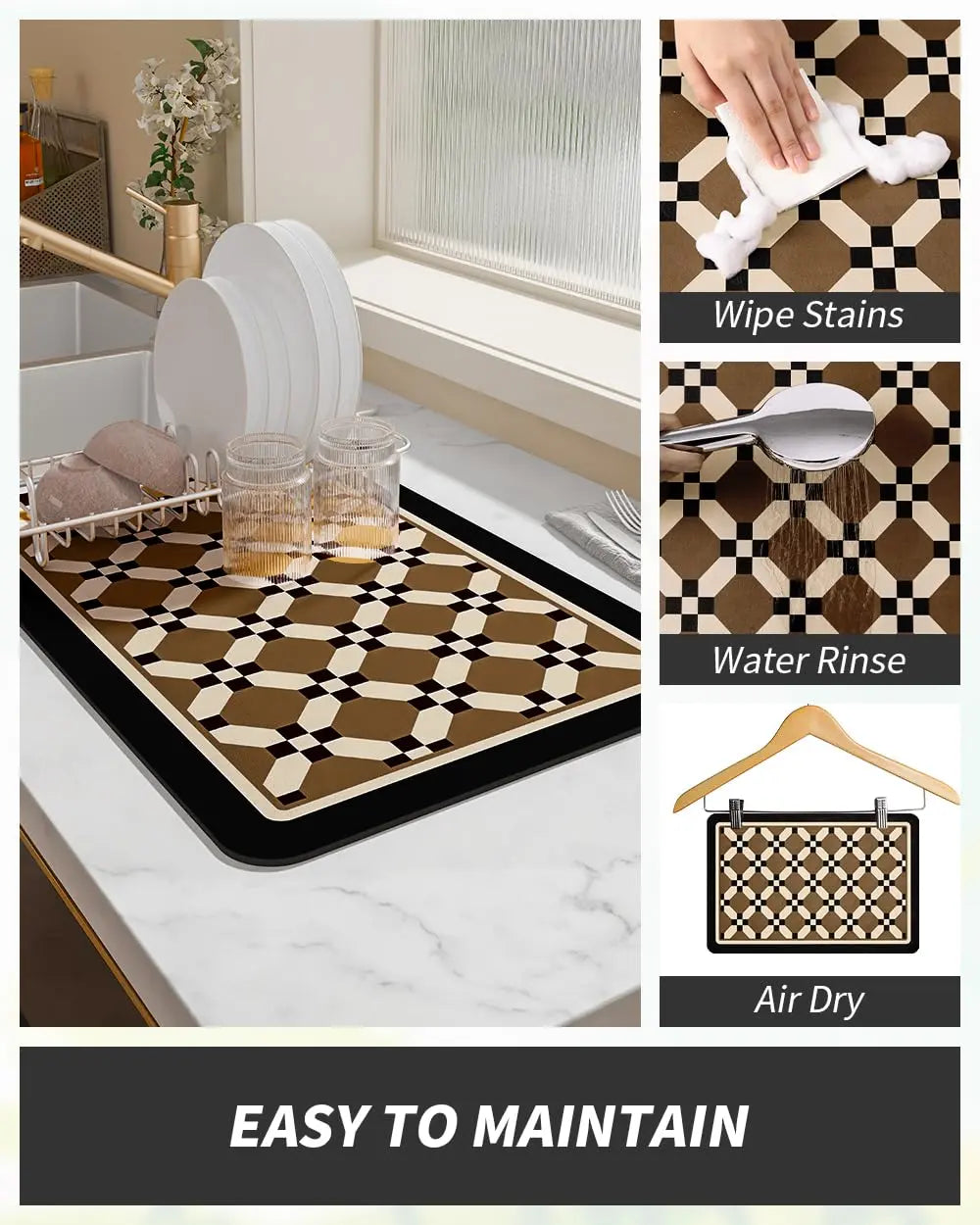Coffee Mat Hide Stain Rubber Backed Absorbent Dish Drying Mat for Kitchen Counter -AMOAMI Mat Fits Under Coffee Maker or Machine - Crema Peaks Coffee