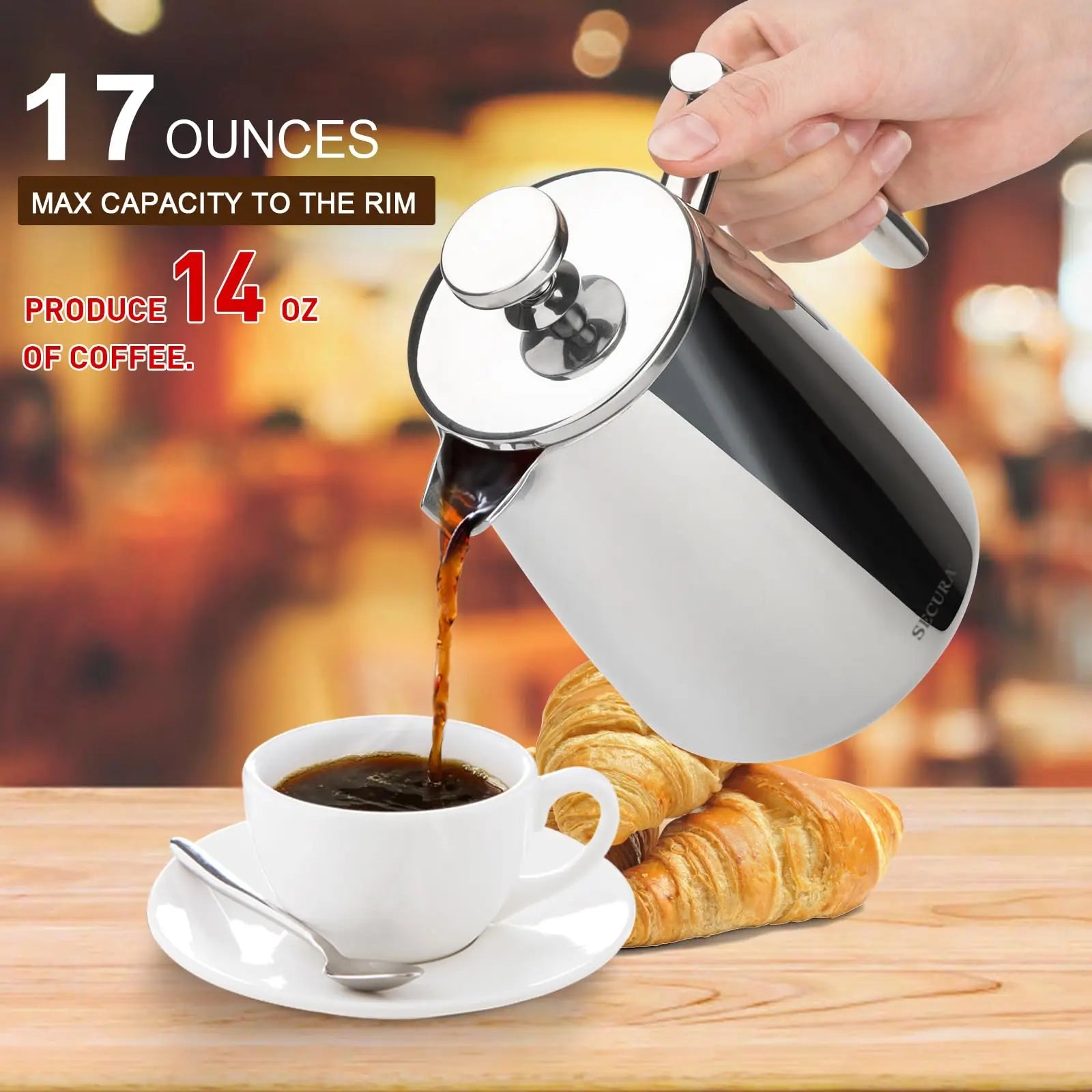 French Press Coffee Maker, 50-Ounce, 304 Stainless Steel Insulated Coffee Press with Extra Screen - Crema Peaks Coffee