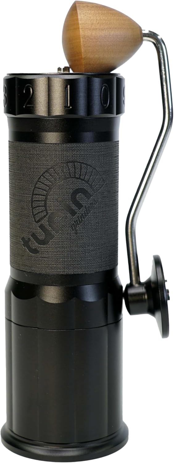 Turin H40 V2 Manual Coffee Grinder – 40mm Stainless Steel Burr, Adjustable for Espresso, Pour Over, French Press, Aluminum Body with Walnut Handle, Magnetic Dosing Cup, 30g Capacity - Crema Peaks Coffee