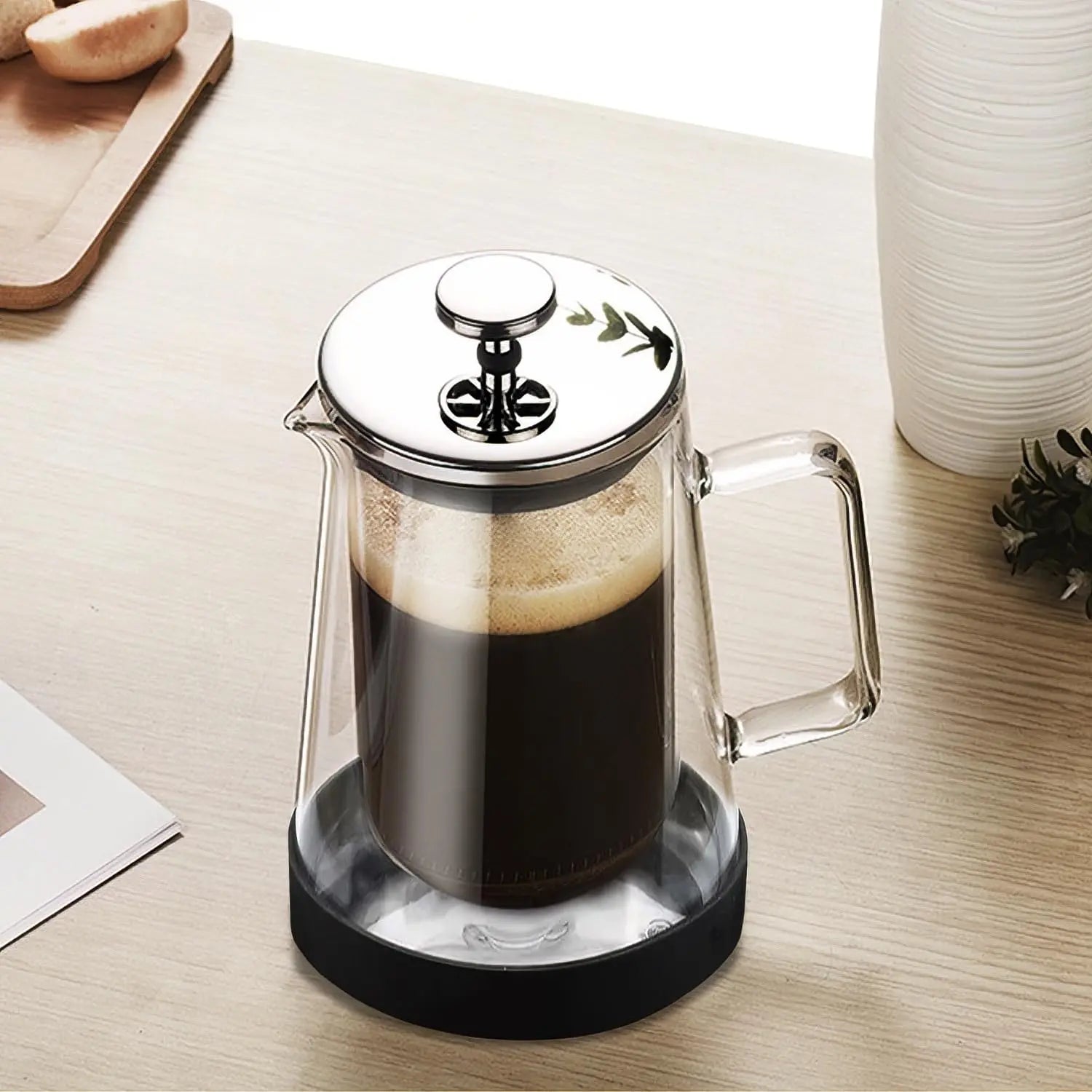 French Press Coffee Maker 22Oz - Double-Wall Insulated Borosilicate Glass - Ergonomic Handle - Coffee Gift - Tea & Coffee Press - Crema Peaks Coffee