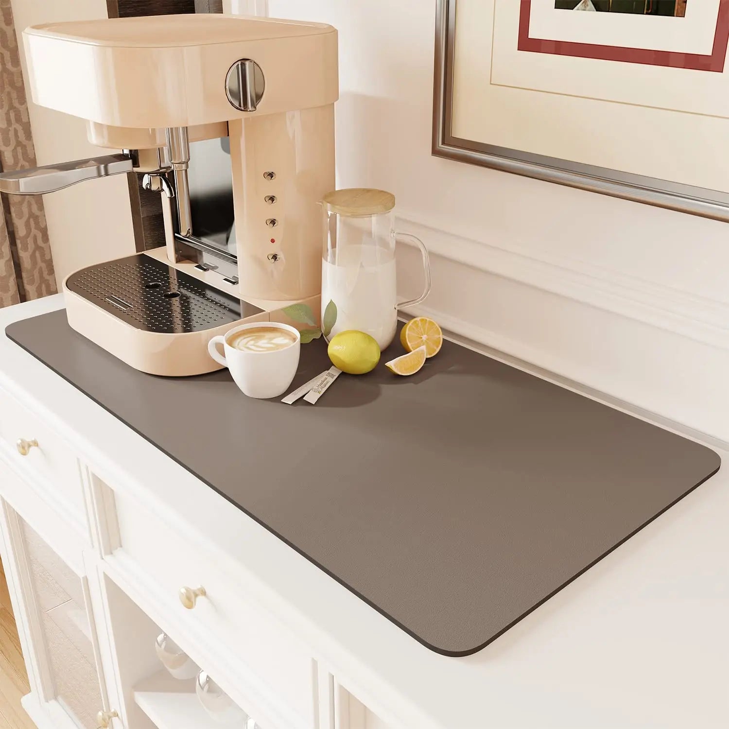 Coffee Mat Hide Stain Rubber Backed Absorbent Dish Drying Mat for Kitchen Counter -AMOAMI Mat Fits Under Coffee Maker or Machine - Crema Peaks Coffee