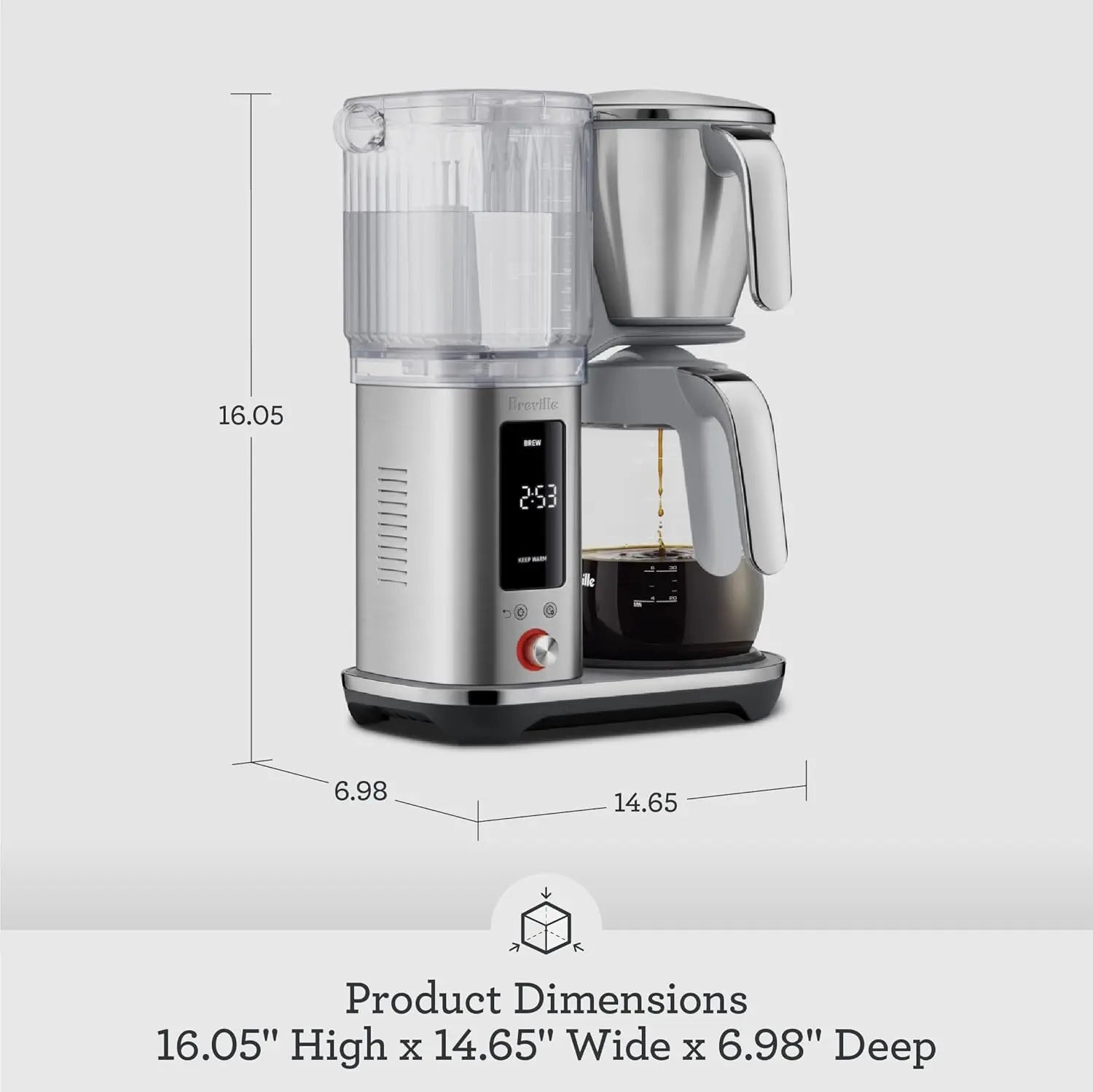 Breville Luxe Drip Coffee Machine, Brushed Stainless Steel, 60 Fluid Ounces Capacity, Glass Carafe, BDC415BSS - Crema Peaks Coffee