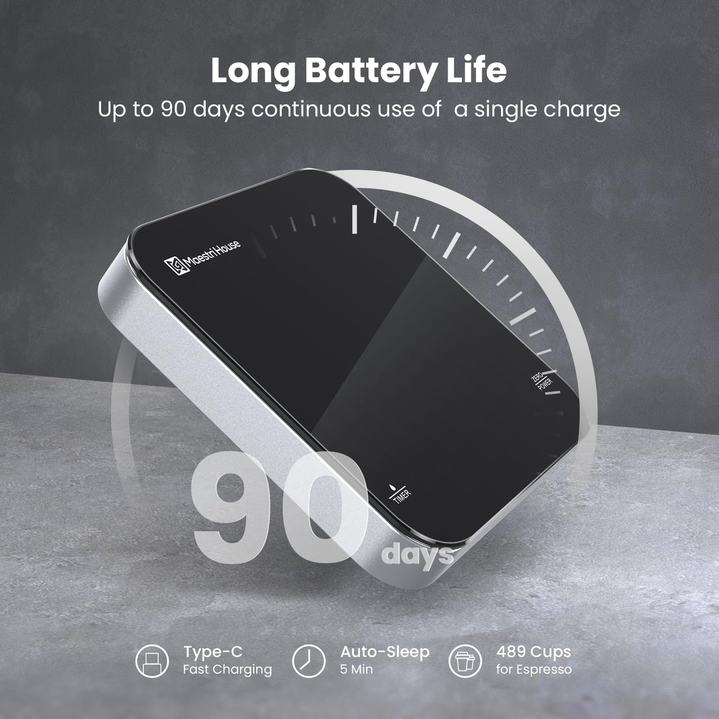 Maestri House Mini Coffee Scale with Timer, USB-C Rechargeable Espresso Scale, 2kg/0.1g Accurate Scale for Espresso and Pour-Over Coffee, Portable Digital Kitchen Scale with Auto Timer (Black&Silver)