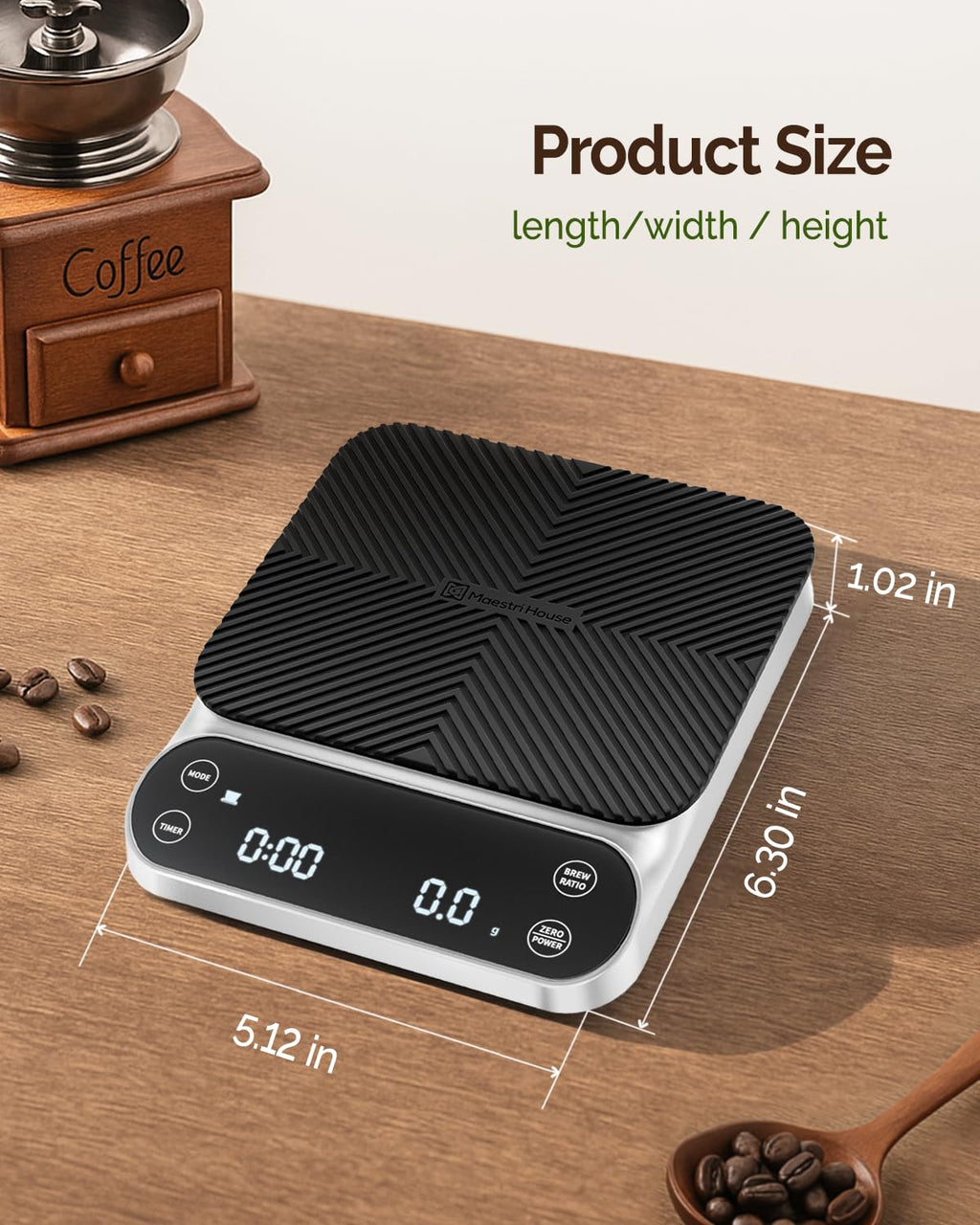 Maestri House S3 Coffee Scale with Timer, 3kg/0.1g Rechargeable Digital Scale, 3 Brew Modes, Adjustable Ratios & Flow Rate Display, Barista-Grade for Pour-Over, Espresso, French Press – Black - Crema Peaks Coffee