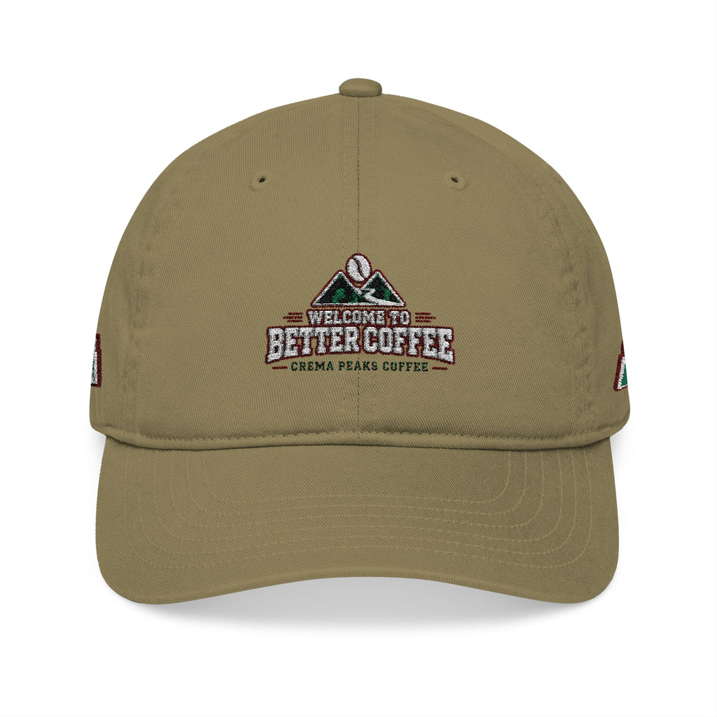 Crema Peaks Embroidered Baseball Cap — Organic Cotton Coffee Logo Hat