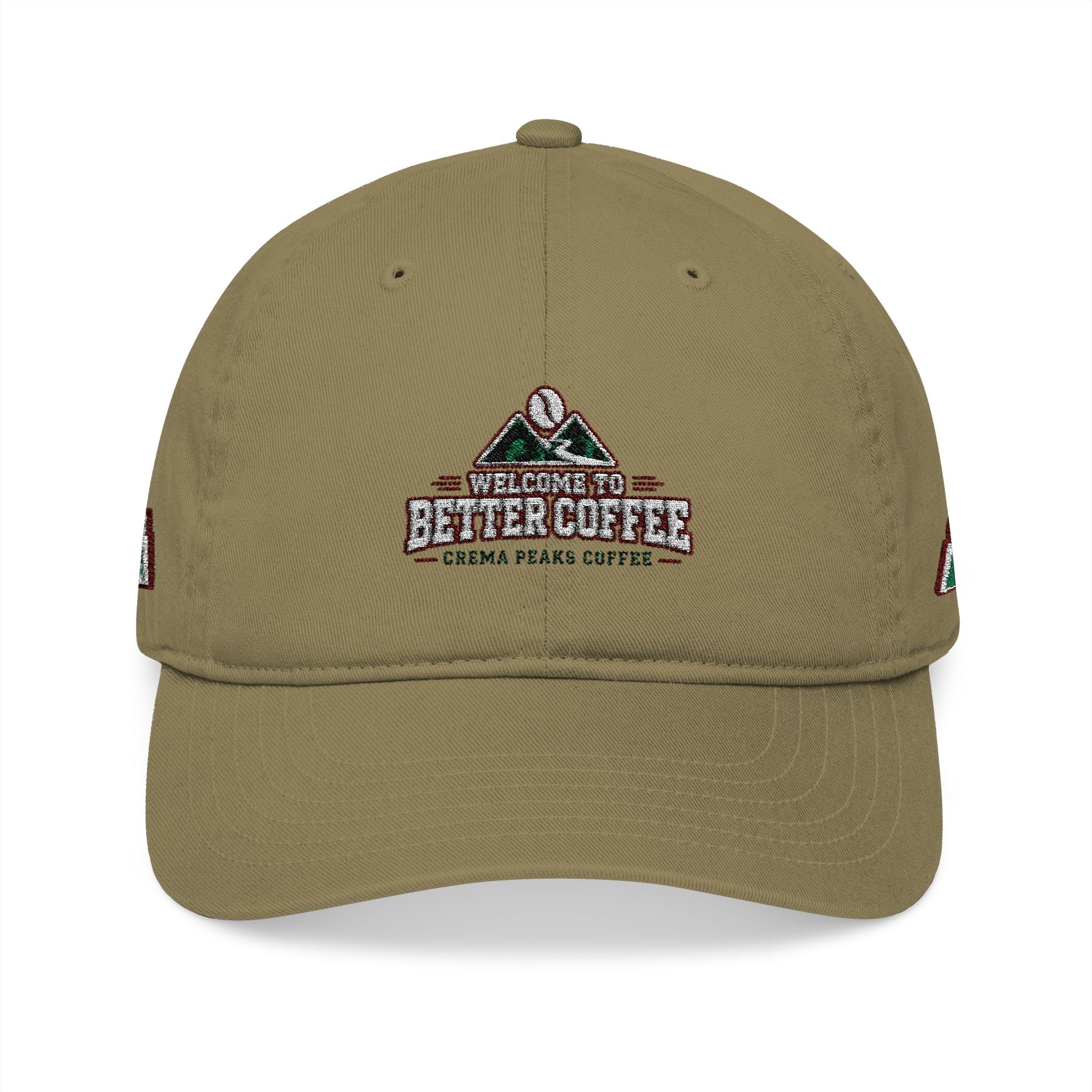 Crema Peaks Embroidered Baseball Cap — Organic Cotton Coffee Logo Hat