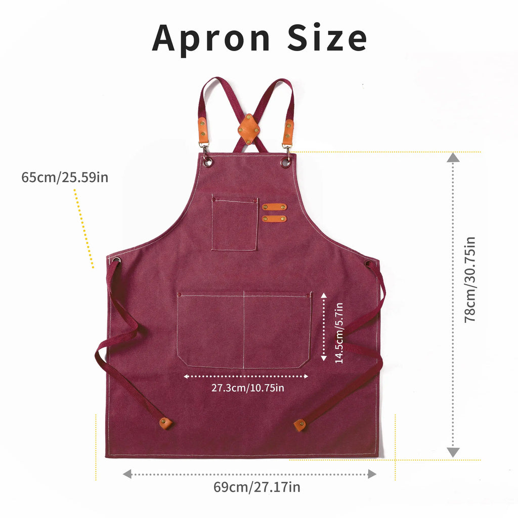 Canvas Cross Back Chef Cotton Aprons for Men Women with Large Pockets - Crema Peaks Coffee