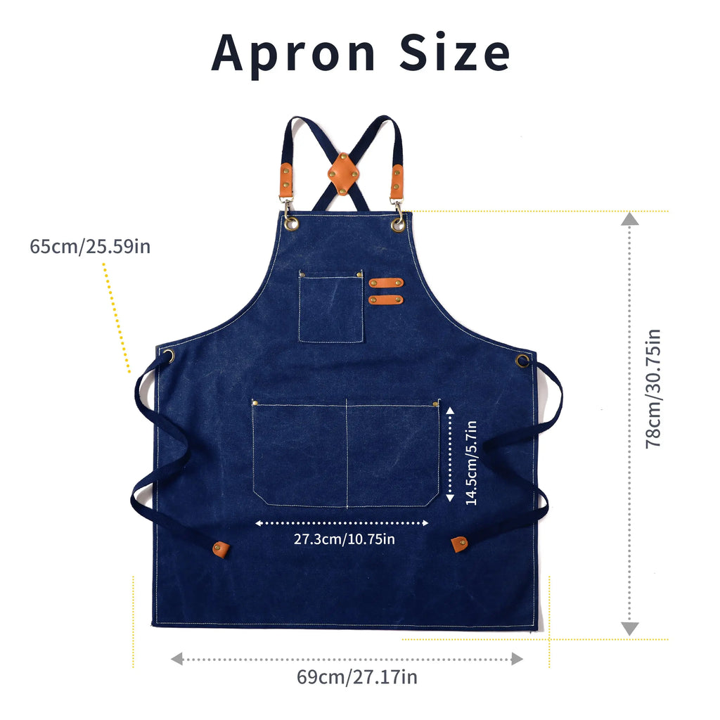 Canvas Cross Back Chef Cotton Aprons for Men Women with Large Pockets - Crema Peaks Coffee