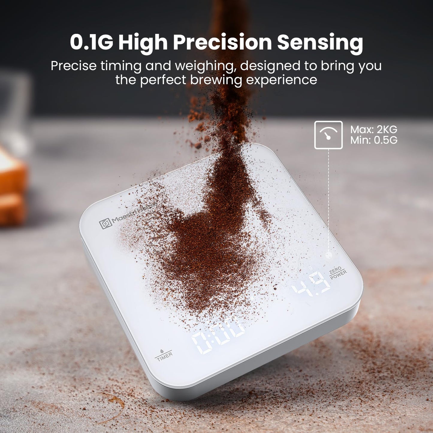 Maestri House Mini Coffee Scale with Timer, USB-C Rechargeable Espresso Scale, 2kg/0.1g Accurate Scale for Espresso and Pour-Over Coffee, Portable Digital Kitchen Scale with Auto Timer (Black&Silver)