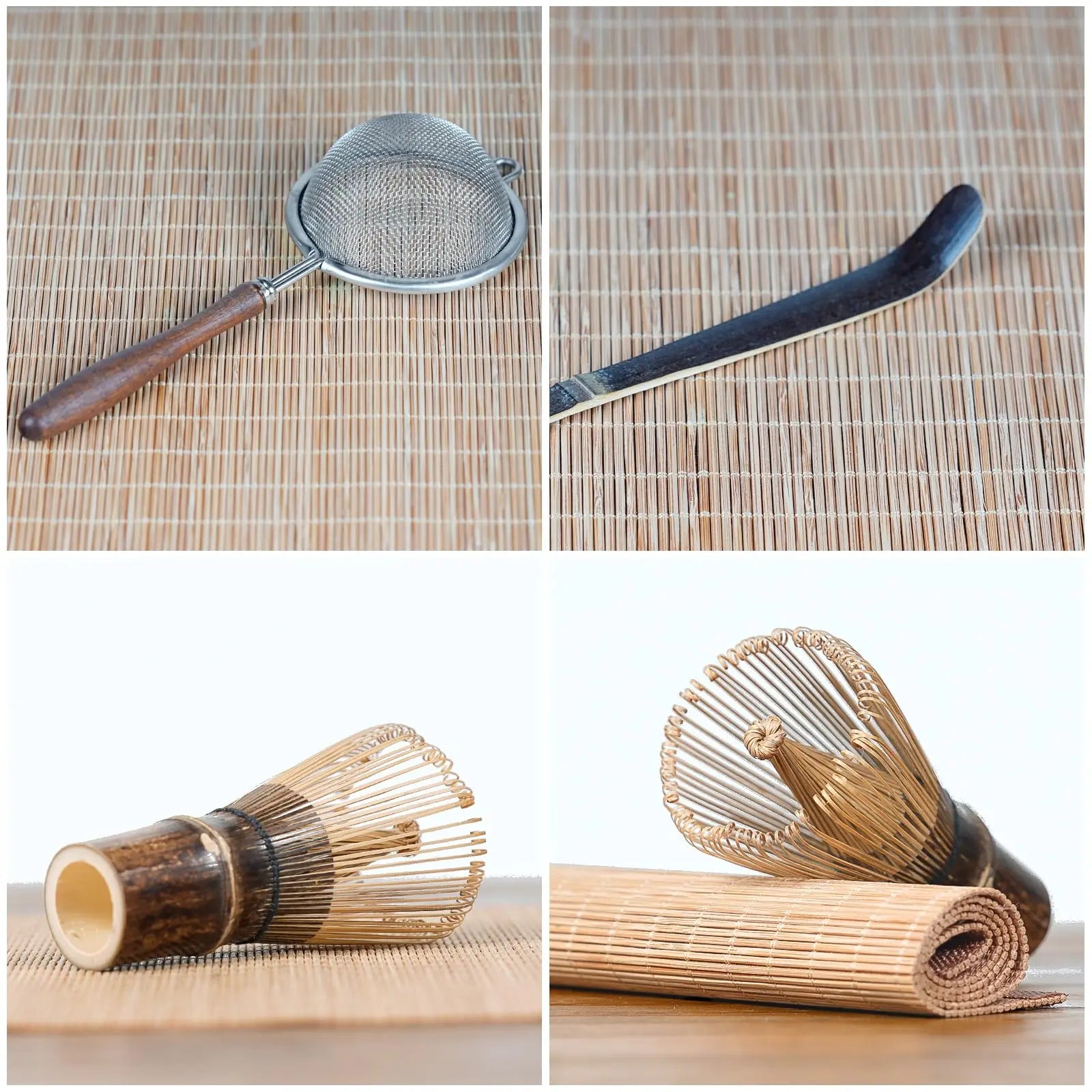 7-Piece Matcha Set with Ceramic Matcha Bowl, Bamboo Whisk (Chasen) & Holder, Sifter, Tea Scoop & Rest, Special Bamboo Tea Mat - Perfect Matcha Kit for Matcha Lovers & Gift Giving, Gilded - Crema Peaks Coffee