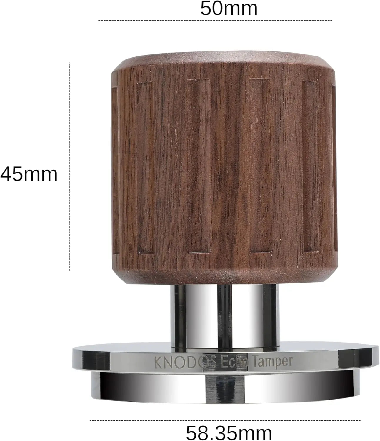 Echo Tamper 58mm – Walnut Calibrated Coffee Tamper with Click Feedback, Stainless Steel Base – Premium 30LB Spring-Loaded Espresso Tool for Perfectly Even Tamping Pressure - Crema Peaks Coffee