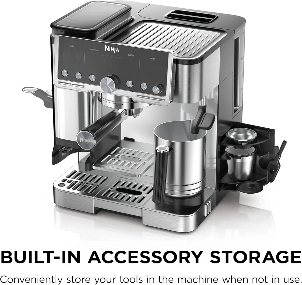 Ninja Luxe Café Pro Series, Espresso Machine, Drip Coffee, Cold Brew, Hot Water, Integrated Tamper, Built-in Grinder, Hands-Free Frother for Cappuccinos, Lattes, Americanos, Dairy or Non-Dairy, ES701 - Crema Peaks Coffee