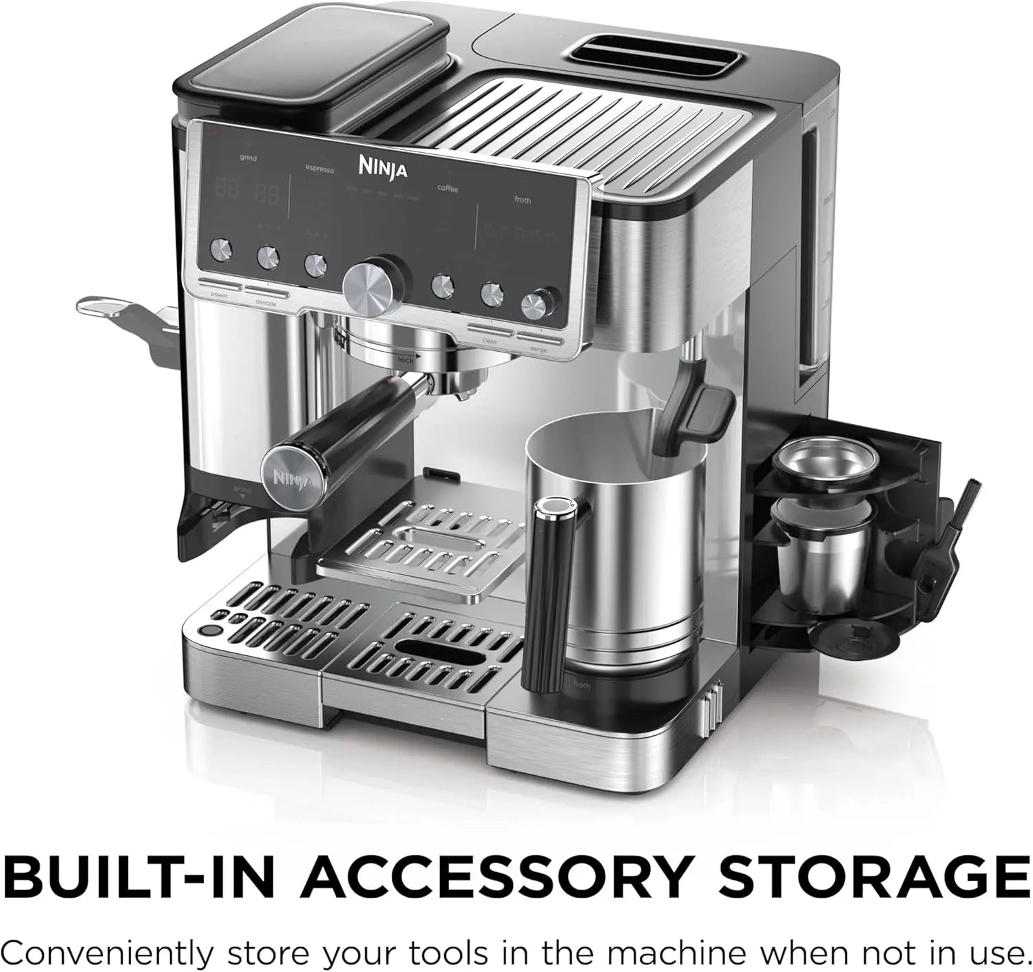 Ninja Luxe Café Pro Series, Espresso Machine, Drip Coffee, Cold Brew, Hot Water, Integrated Tamper, Built-in Grinder, Hands-Free Frother for Cappuccinos, Lattes, Americanos, Dairy or Non-Dairy, ES701 - Crema Peaks Coffee