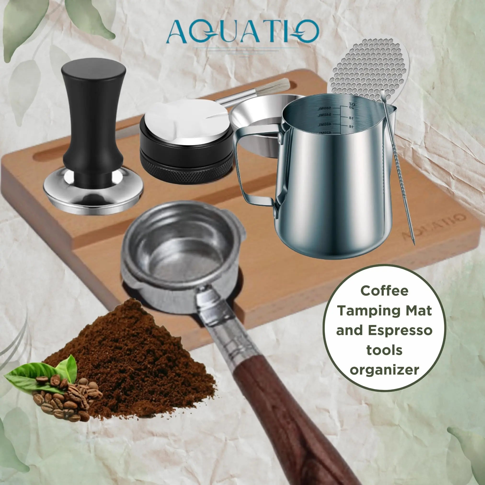 51-58 mm Wide Espresso Tamping Mat - Wooden Coffee Tamping Station - Espresso Accessories for Baristas, Gift for Coffee Lovers - Crema Peaks Coffee