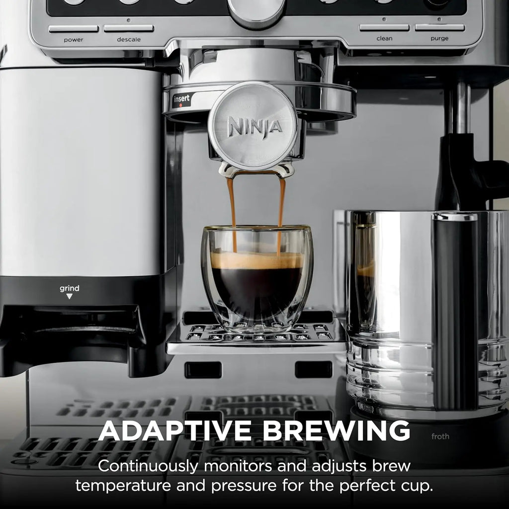 Ninja Luxe Café Pro Series, Espresso Machine, Drip Coffee, Cold Brew, Hot Water, Integrated Tamper, Built-in Grinder, Hands-Free Frother for Cappuccinos, Lattes, Americanos, Dairy or Non-Dairy, ES701 - Crema Peaks Coffee